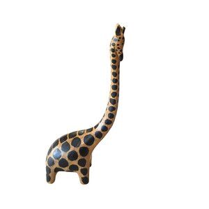 Hand-Carved Wooden Giraffe Figurine With Long Neck & Black Spots 6 Inches Tall U